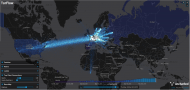 Map graphic of Tor network traffic around the world
